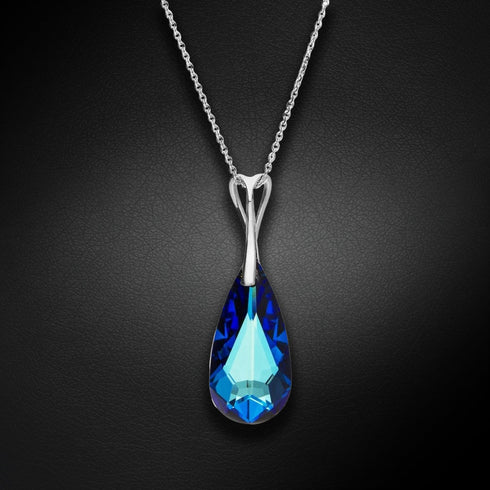 Sudraba kulons "Varavīksnes Kaskāde (Bermuda Blue)" ar Swarovski™ kristāliem